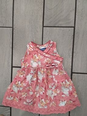 OshKosh B'gosh Coral Pink Floral Sleeveless Dress with Waist Tie